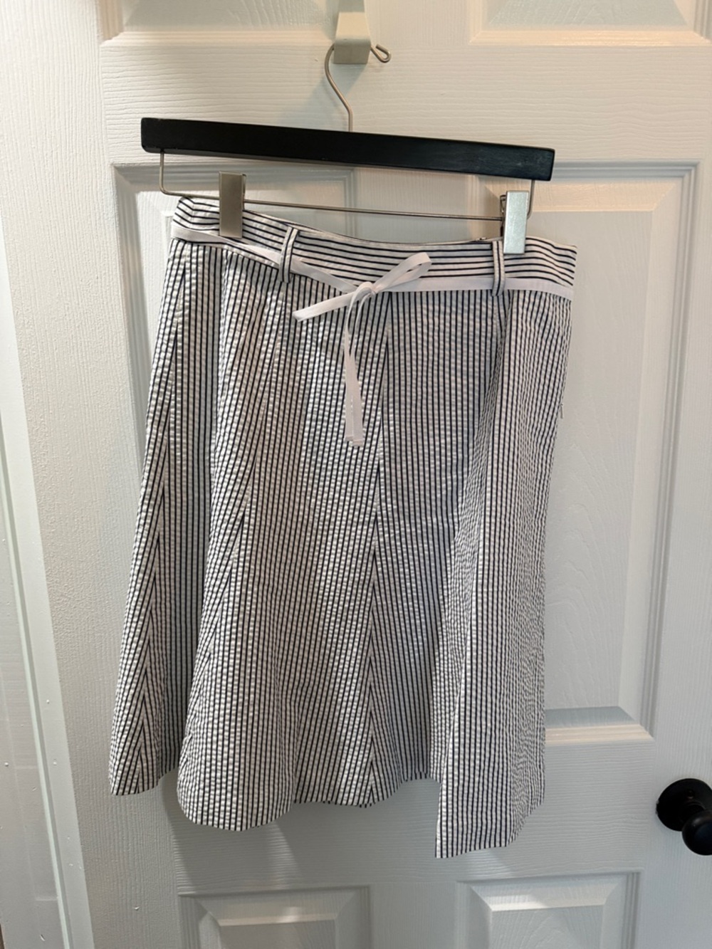 J Crew Factory Seersucker Striped A-Line Skirt in Blue and White
